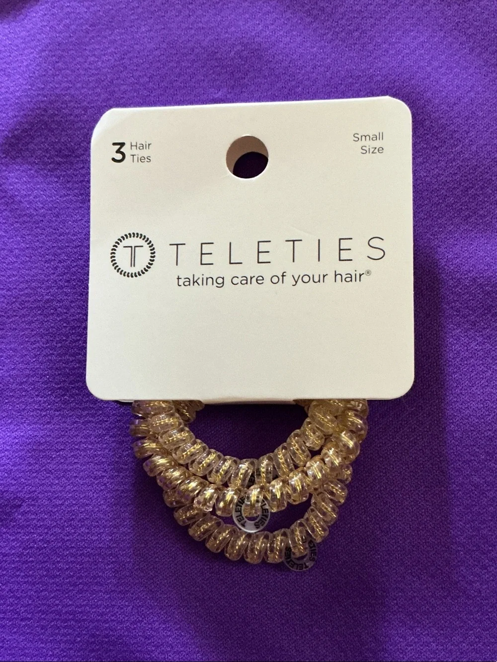 TELETIES Small Size Gold Spiral Hair Ties - Pack of 3